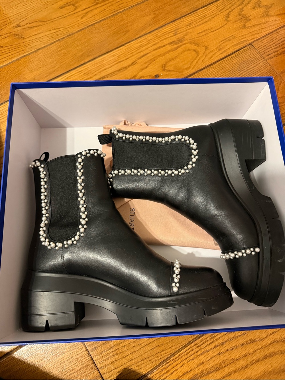 Stuart Weitzman Norah pearl trim booties